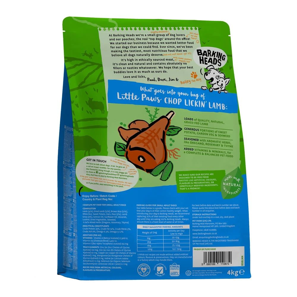 Barking Heads Little Paws Chop Lickin' Agneau Pour Adultes De Petites Races 4kg 5 Barking Heads Little Paws Chop Lickin' Agneau Pour Adultes De Petites Races 4kg – Image 3