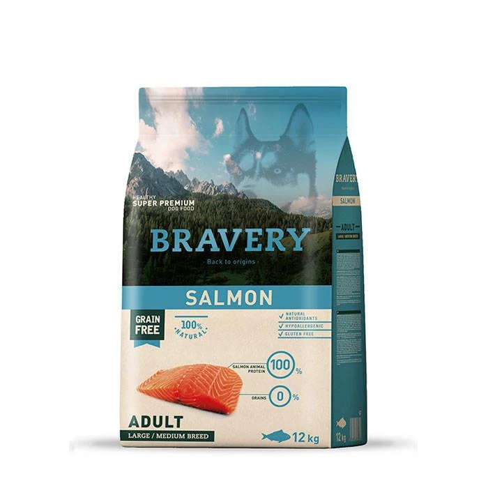 Bravery Adulte Sans Grains Moyen Grand Saumon 12kg 3 Bravery Adulte Sans Grains Moyen Grand Saumon 12kg