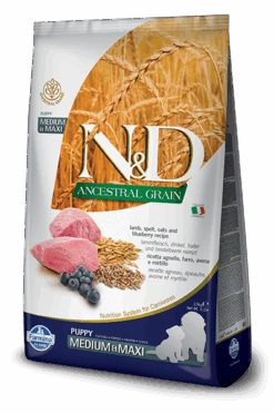 Farmina N&D Ancestral Grain Canine Puppy Medium&Maxi Lamb&Blueberry 12kg