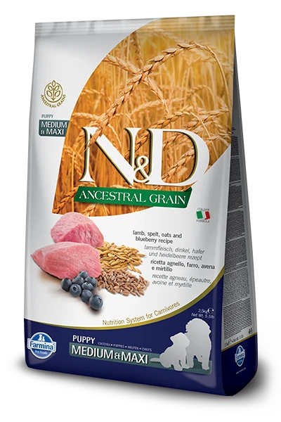 Farmina N&D Ancestral Grain Canine Puppy Medium&Maxi Lamb&Blueberry 12kg 3 Farmina N&D Ancestral Grain Canine Puppy Medium&Maxi Lamb&Blueberry 12kg