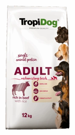Tropidog Premium Adult Medium & Large Breed Bœuf Avec Riz 12kg