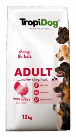 Tropidog Premium Adult Medium & Large Breed Dinde Avec Riz 12kg + Surprise Gratuite Pour Chien