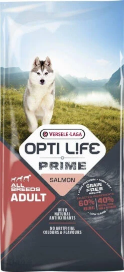 Versele-Laga Opti Life Prime Adulte Croquettes Pour Chien Au Saumon Sans Céréales 12,5 Kg + Barre D'aliments Pour Chiens Premium Hektor à La Volaille 900g -Animaux Fournitures Magasin fre pl Versele Laga Opti Life Prime Adulte Croquettes pour chien au saumon sans cereales 12 5 kg 24433 1 1